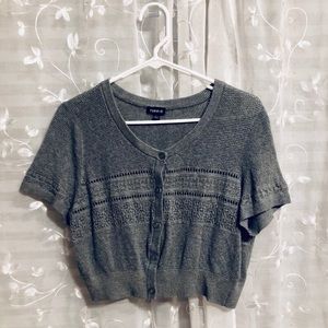 Gray Open Knit Crop Cardigan